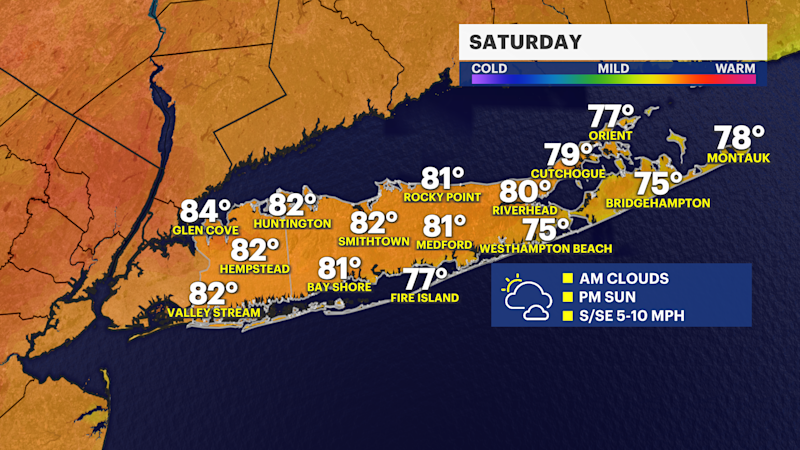 Story image: Morning clouds make way for afternoon sun and warm temps on Saturday for Long Island