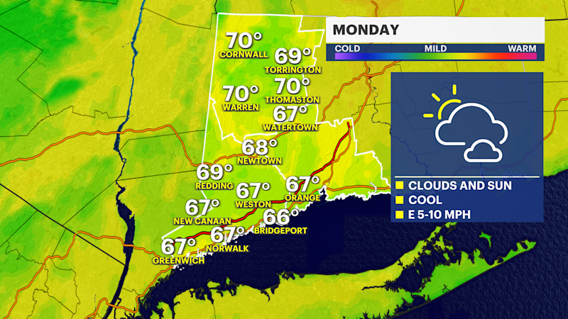 Story image: Rainy, cloudy start to the week in Connecticut