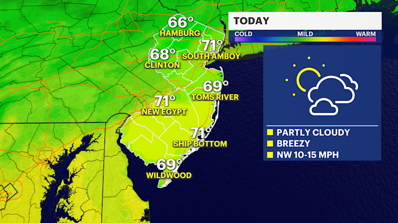 Story image: Partly cloudy and breezy conditions in New Jersey 