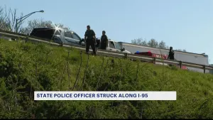 Connecticut State Police: Trooper struck by car on I-95, sustains minor injuries 