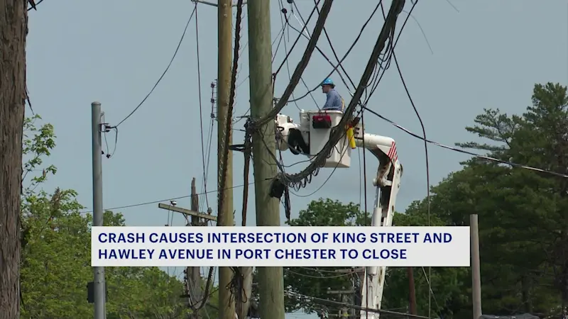 Story image: Crash shuts down King Street, brings down power lines in Port Chester