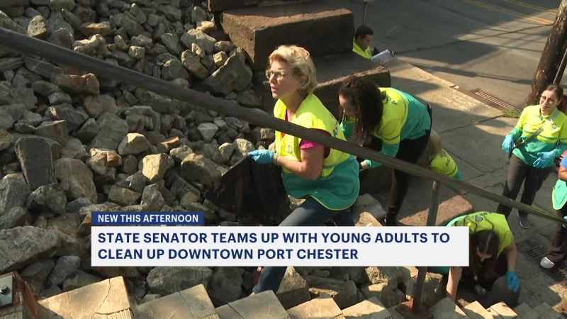Story image: Sen. Shelley Mayer partners with young volunteers to cleanup Port Chester