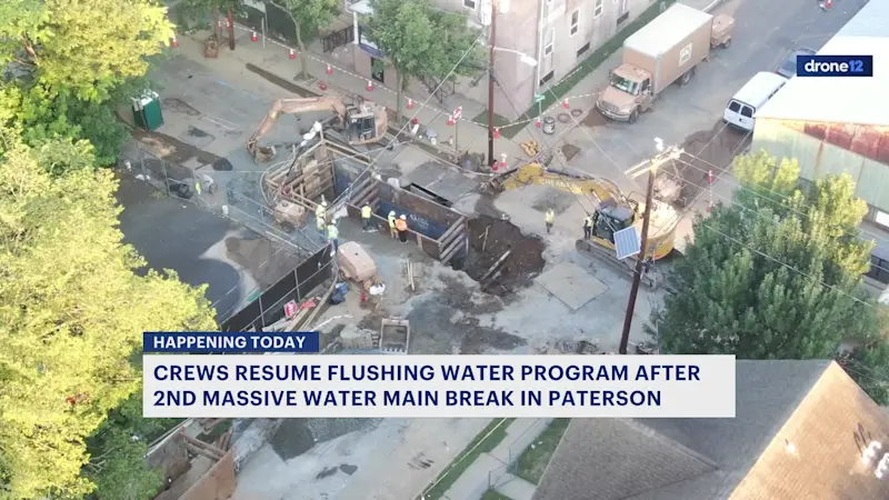 Story image: Crews resume flushing water program after second massive water main break in Paterson