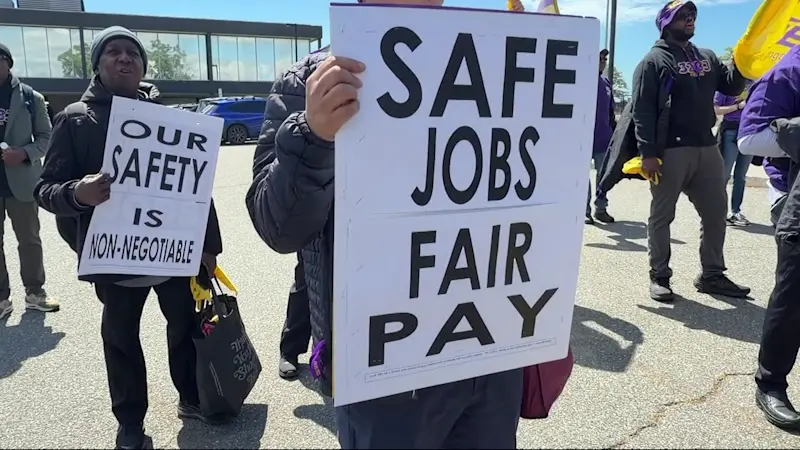 Story image: Airport ground workers rally over alleged safety concerns at JFK and LaGuardia