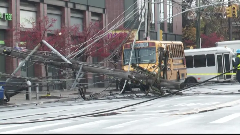 Story image: Truck knocks down power lines, wreaking havoc near Canarsie Plaza