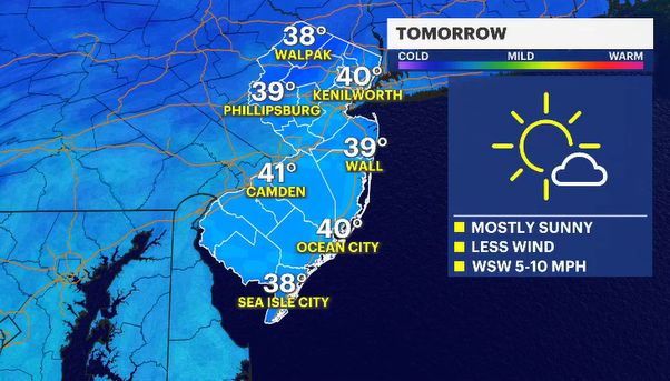 Story image: Sunny and cold in New Jersey; warmer days ahead