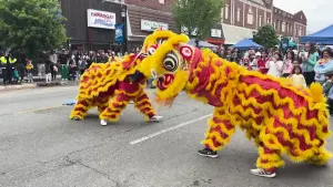 Celebrating Asian Pacific American Heritage Month with traditional Chinese dragon dance