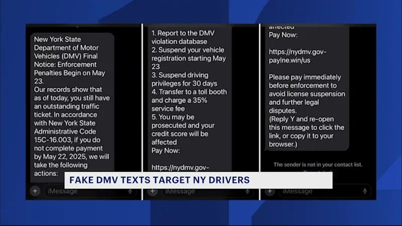 Story image: DMV warns New Yorkers of scam texts demanding payment