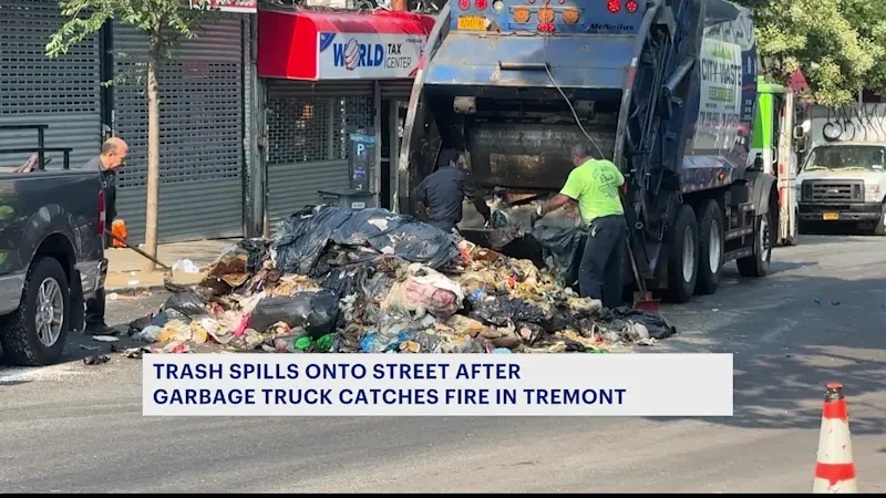 Story image: FDNY crews extinguish sanitation truck fire in Fordham