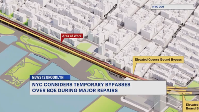 Story image: City considers possibility of building temporary roadway over Brooklyn Bridge approach while repairing BQE