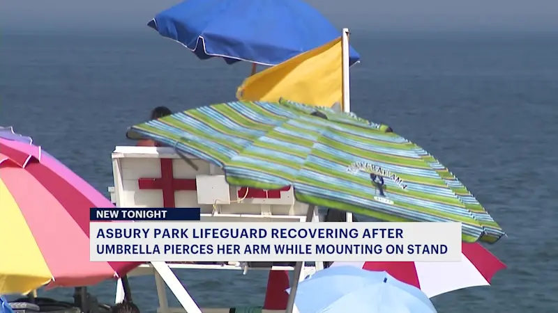 Story image: Officials: Asbury Park lifeguard impaled in arm by beach umbrella