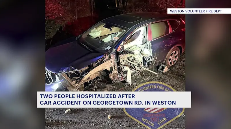 Story image: Officials: 2 people injured in Weston car accident