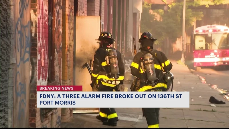 Story image: FDNY: 3-alarm fire at commercial building in Port Morris; no injuries 