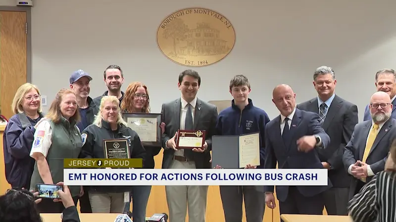 Story image: Montvale honors EMT who helped save student from overturned school bus crash