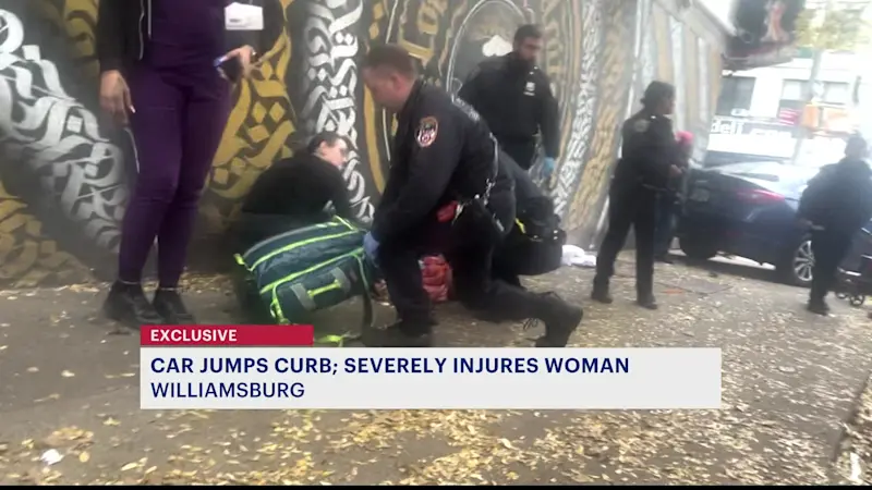 Story image: Woman critically injured after car jumps curb, slams into pedestrian in Williamsburg