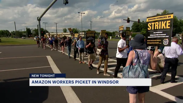 Amazon drivers picket outside warehouse, block trucks from leaving facility in Windsor