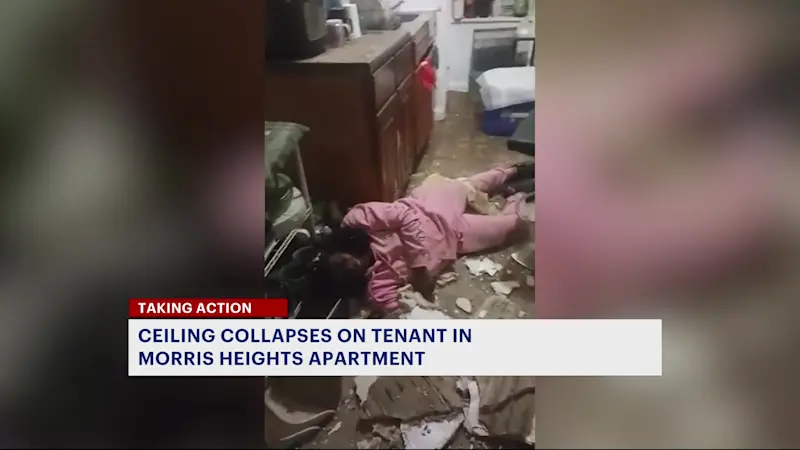 Story image: Tenant knocked unconscious after kitchen ceiling collapses in Morris Heights