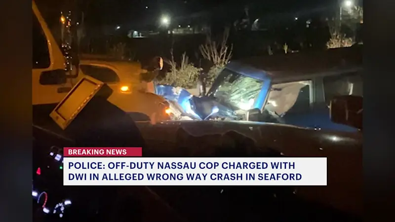 Story image: Off-duty Nassau County officer arrested for DWI in wrong-way crash with garbage truck that injured 3