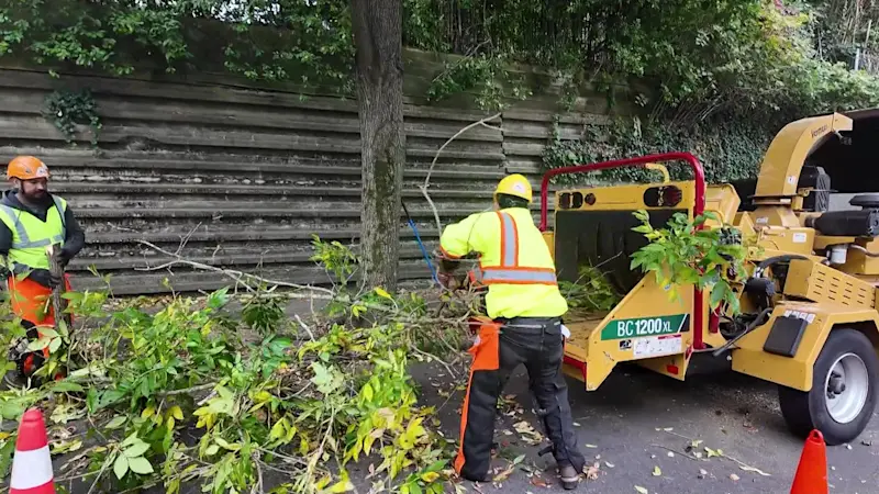 Story image: Crews prepare for Sunday’s heavy wind and rain on Long Island 