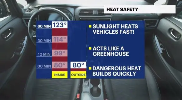 Story image: HEAT ALERT: Cars heat fast in direct sunlight!