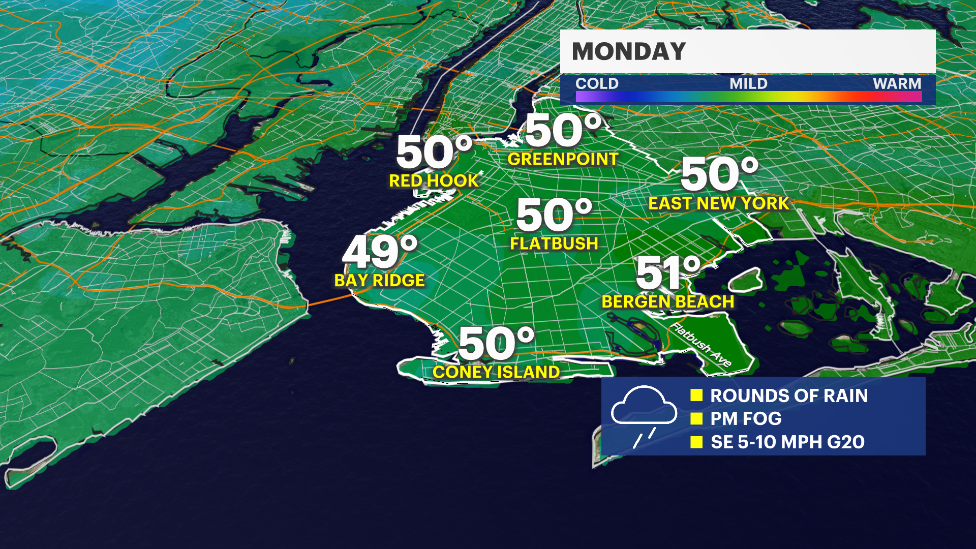 Overnight rain lingers into Monday; kicks off wet week in Brooklyn