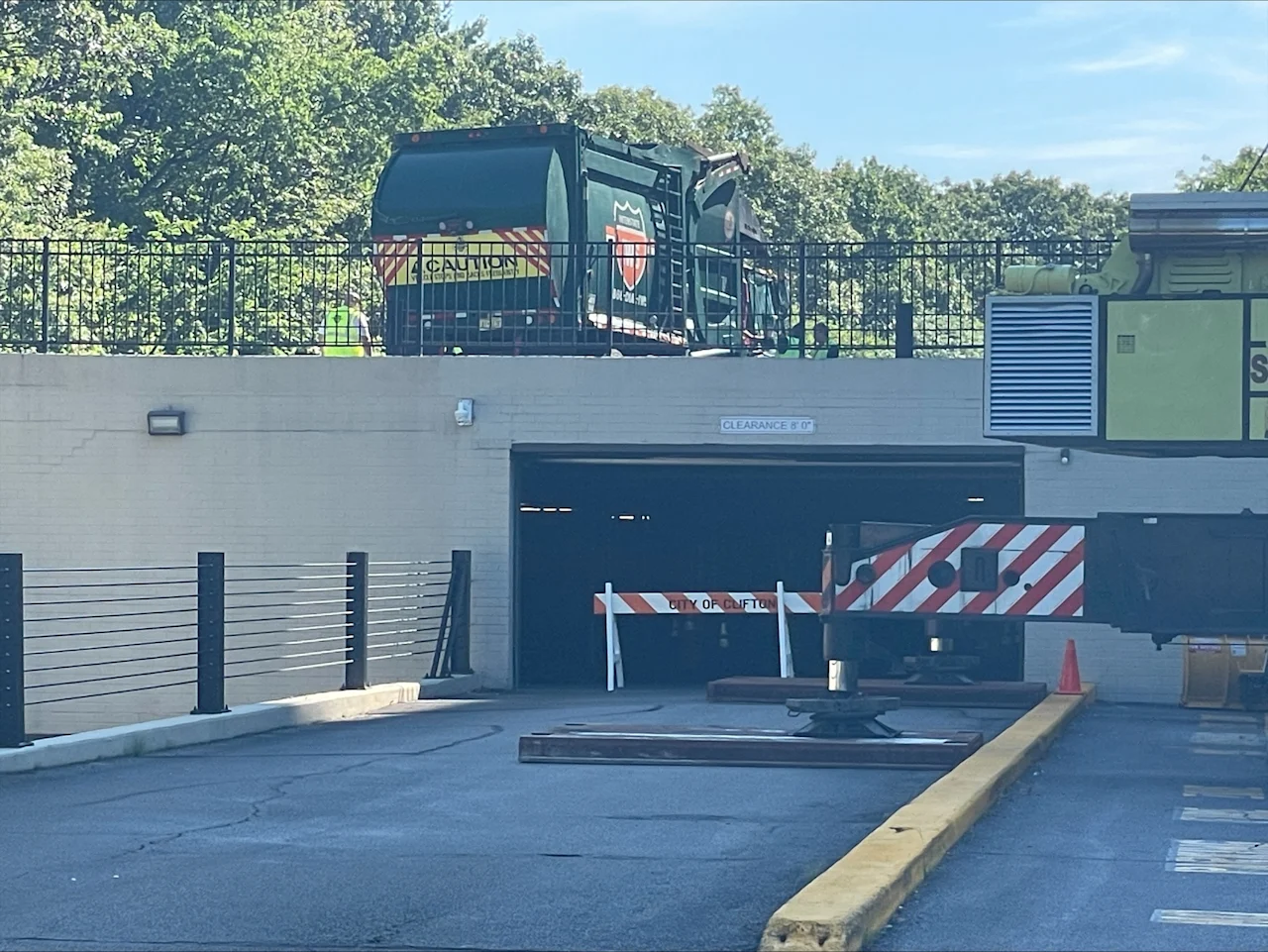 Truck stuck on parking deck