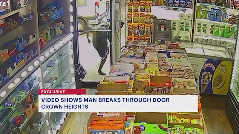 Story image: Exclusive: Man rams through glass deli door in Crown Heights