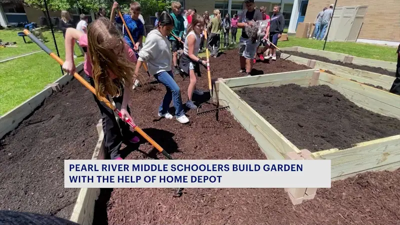 Story image: Pearl River middle schoolers build garden for outdoor learning