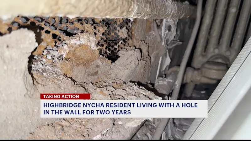 Story image: Highbridge NYCHA resident living with a hole in her wall for two years
