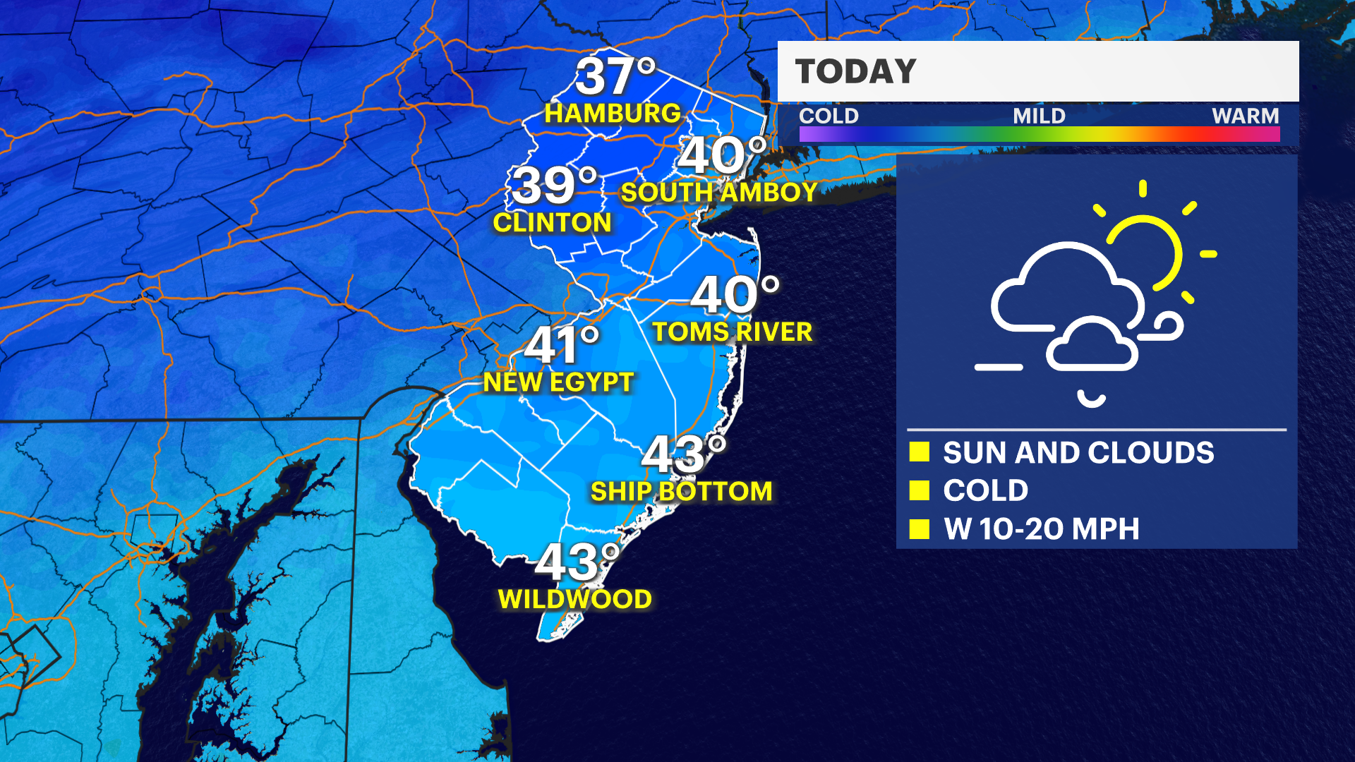 BITTER BLAST: Partly sunny skies and cold temps in New Jersey