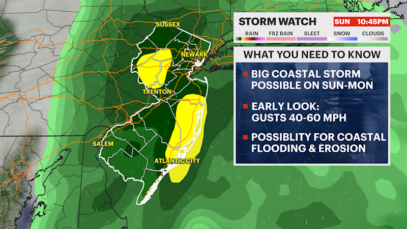 Story image: Coastal storm threatens NJ for Sunday & Monday