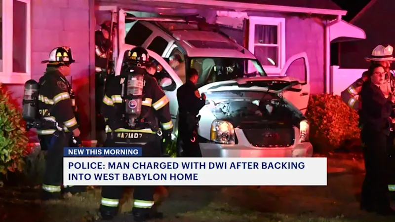 Story image: Police: Car crashes into West Babylon home; driver charged with DWI