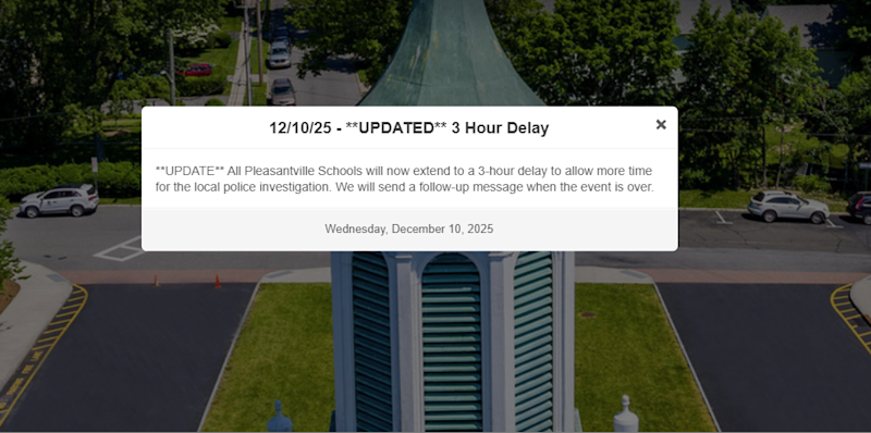 Story image: Pleasantville schools on 3-hour delay as police search for suspect in domestic incident