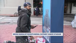 Local artist transforms kiosk near Yankee Stadium into his own canvas 