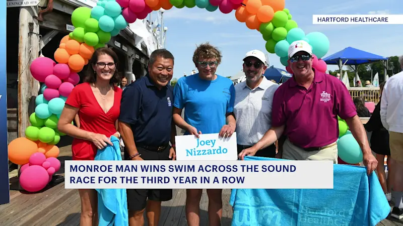 Story image:  Monroe man wins Swim Across the Sound for third consecutive year
