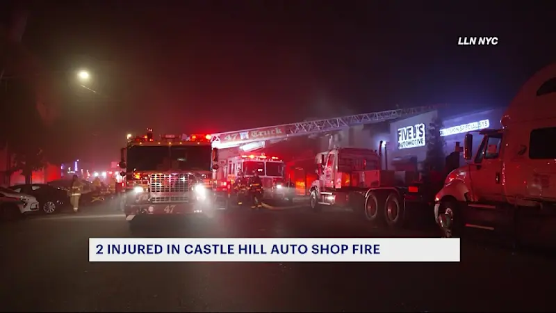 Story image: 1 firefighter, 1 person injured in massive auto shop fire in Castle Hill