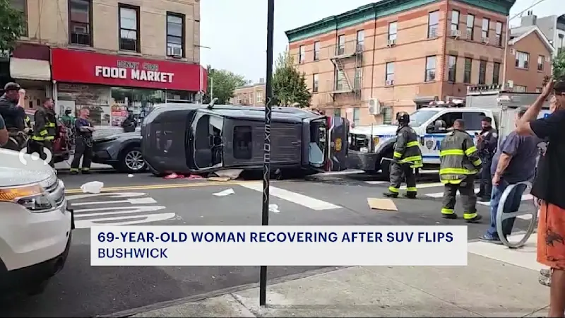 Story image: Caught on camera: 69-year-old woman injured after SUV flips in Bushwick 