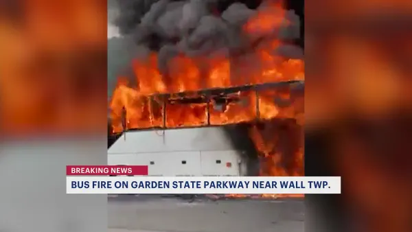 Bus catches fire on Garden State Parkway near Wall Township