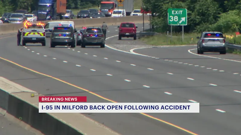 Story image: Motorcycle crash in Milford shuts down stretch of I-95 North, backs up traffic for miles