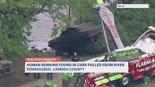 Prosecutor: Human remains found in 1 of 3 cars submerged in Cooper River in Pennsauken