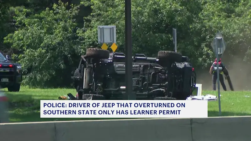 Story image: Police: Driver of Jeep that overturned on Southern State Parkway only has learner permit