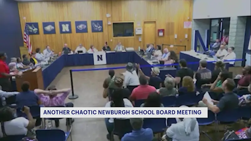 Story image: Newburgh school board fires 10 administrators, reassigns others, as board meeting turns chaotic
