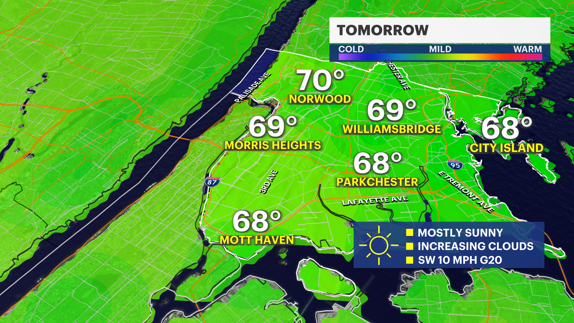 Winds ease but still a breeze in The Bronx overnight