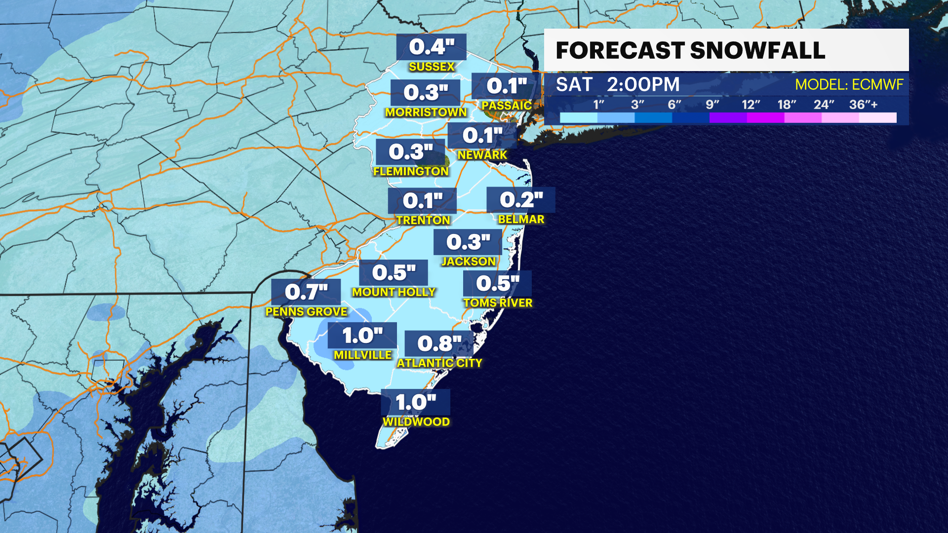 Light snow showers and flurries leave a slick coating by Saturday morning