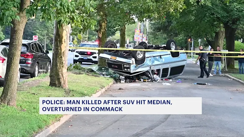 Story image: Man killed after SUV hits median, overturns in Commack
