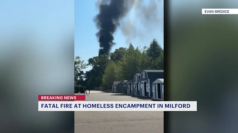Story image: Person dies in fire at homeless encampment in Milford