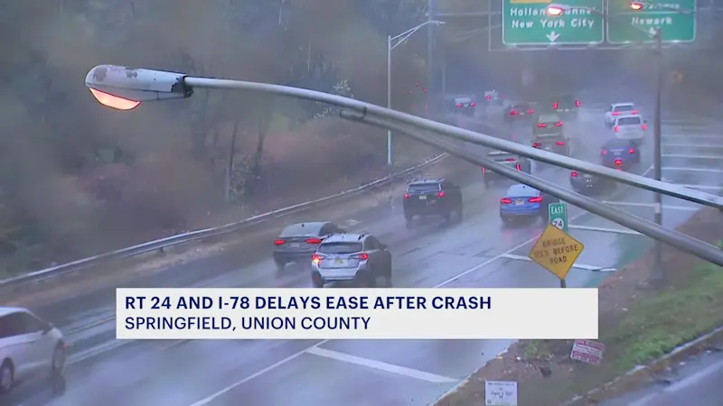 Story image: Route 24, I-78 delays ease after early morning jackknifed tractor-trailer crash