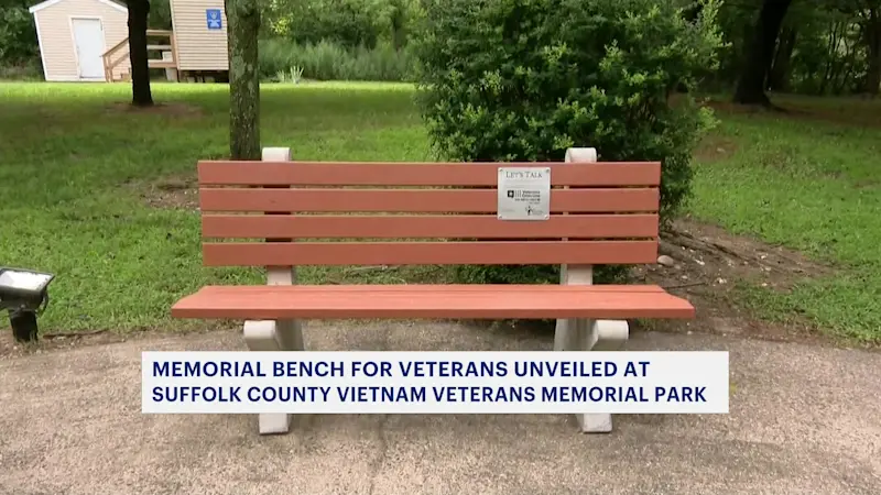 Story image: New bench unveiled at Suffolk Veterans Memorial dedicated to war heroes who died by suicide