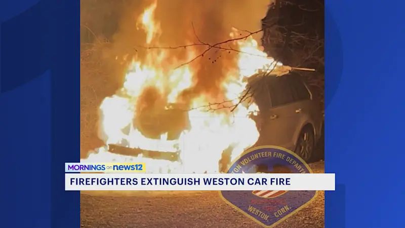 Story image: Car erupts in flames in Weston 