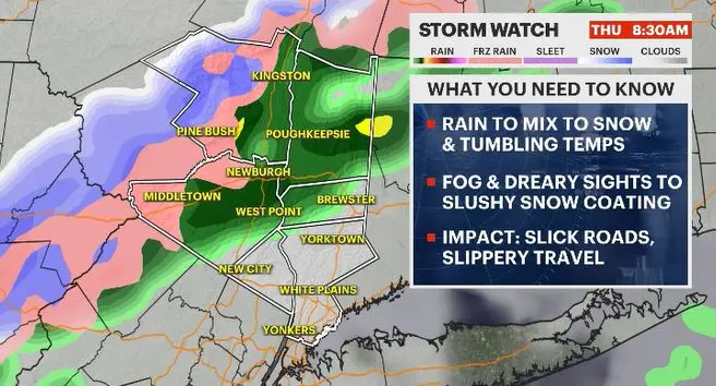 Story image: STORM WATCH: Expect big changes today, from rain & fog to breezy with snow